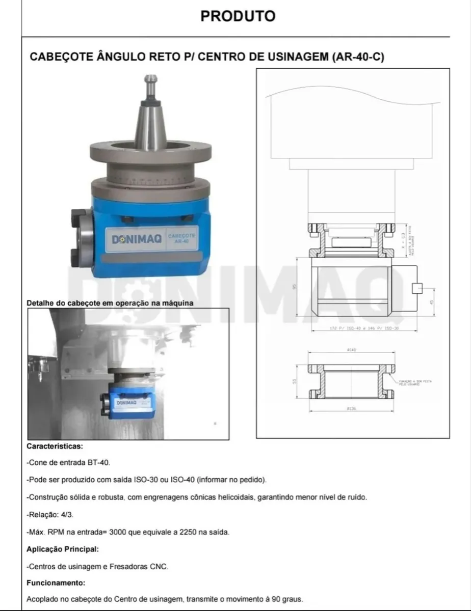 Cabeçote Angular Engrenado 90° P/ Centros De Usinagem Bt-40. - Imagem 2