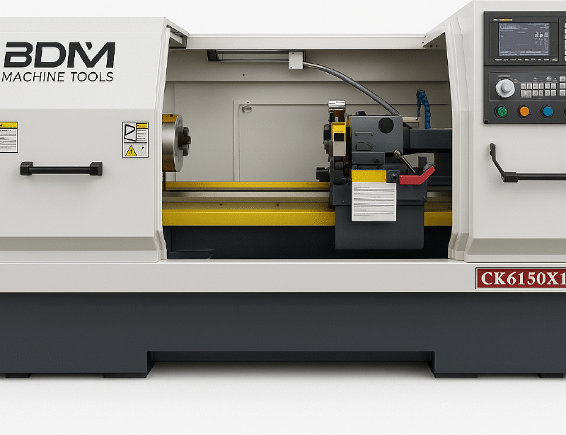 Torno CNC comando GSK980TDI Placa de 8 ou 12 pol, Torre elétrica 6 posições, contra ponto hidráulico - Modelo: CK6150X1000 82 ou 102 Furos - BDM Machine Tools – Máquina nova, sob consulta