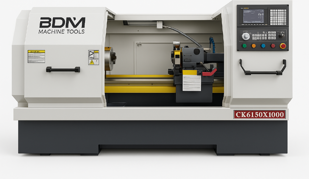 Torno CNC comando GSK980TDI Placa de 8 ou 12 pol, Torre elétrica 6 posições, contra ponto hidráulico - Modelo: CK6150X1000 82 ou 102 Furos - BDM Machine Tools – Máquina nova, sob consulta